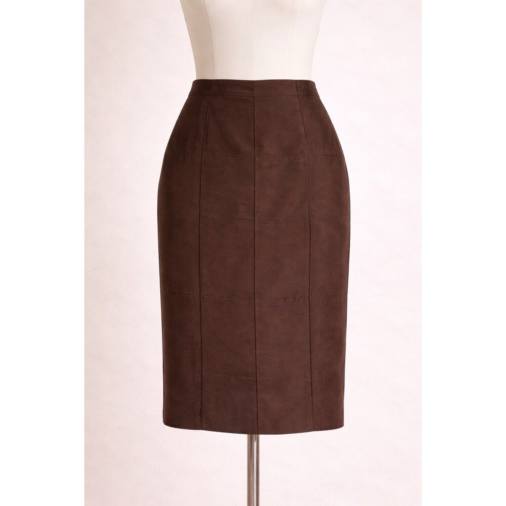 Vintage Silk Club 100% Silk Brown Paneled Pencil Skirt P10